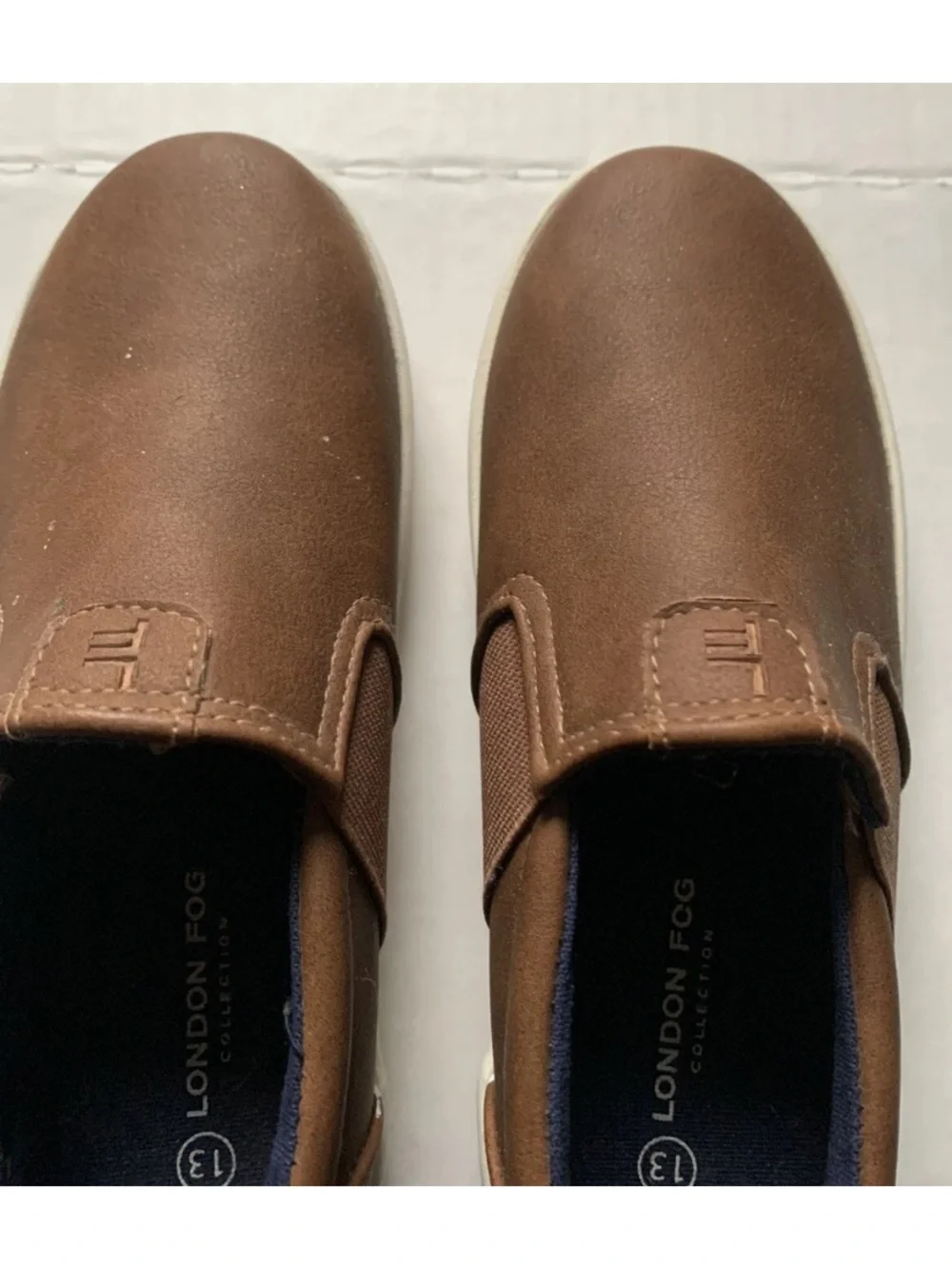 LONDON FOG Boys Sz 13 Brown Bakewell Faux Leather Slip On Casual Shoes